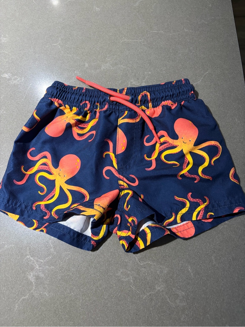 Carter's Navy Swim Trunks with Orange & Yellow Octopus Print